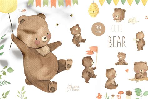 Clip Art Image Files Embellishments Scrapbooking Watercolor Bear