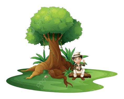 Un Niño Sentado Bajo El Gran árbol Marrón Verde Natural Vector PNG , Marrón, Natural, Verde PNG ...