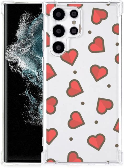 Hippe Hoesje Samsung Galaxy S22 Ultra Smartphone Hoesje Met Doorzichtige Rand Hearts