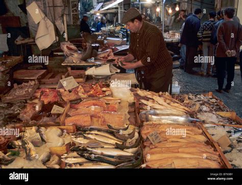 La Vucciria Market Fish Stalls At Piazza Caracciolo In Palermo Sicily