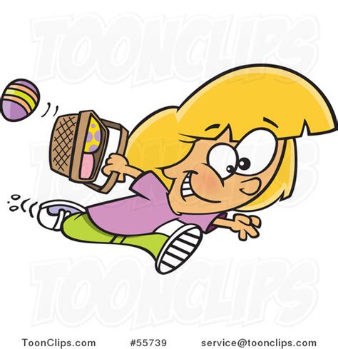 Cartoon White Girl Running With Eggs In An Easter Basket 55739 By Ron