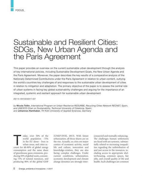 Pdf Sustainable And Resilient Cities Sdgs New Urban Agenda