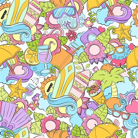 Seamless Abstract Vector Doodle Background, Summer Cartoon Wallpaper ...