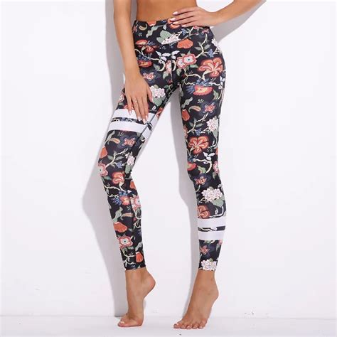 2018 Floral Stripes Printing Patchwork New Women Leggings High Elastic