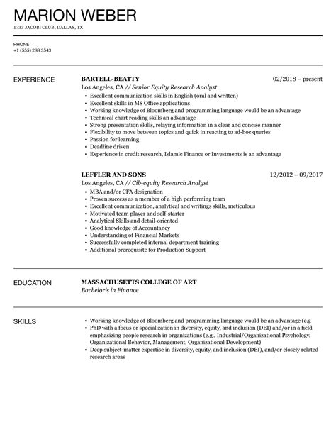 Equity Research Analyst Resume Samples Velvet Jobs