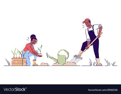 Couple Gardening Together Flat African American Vector Image