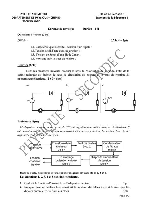 PHYSIQUE SECONDE C PHYSIQUE SECONDE C LYCEE DE