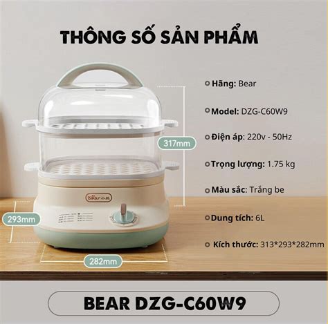 Nồi Hấp 2 Tầng 6l Bear Dzg C60w9