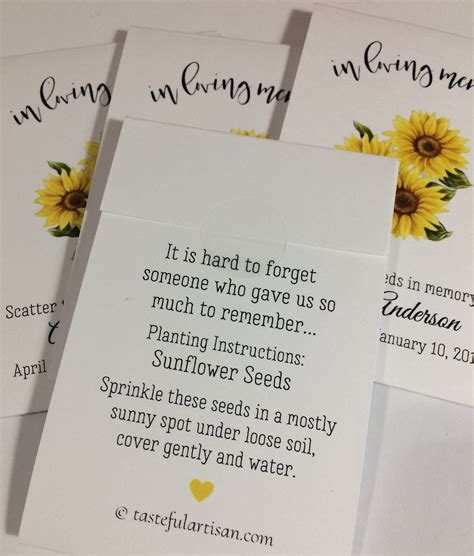 Funeral Favors Personalized Memorial Sunflower Seed Packets Loving