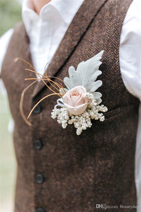 Farm Dark Brown Groom Vests Wool Herringbone Tweed Custom Made