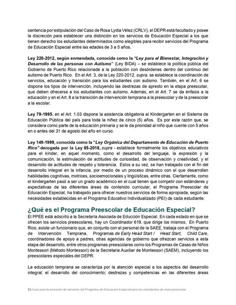 Gu A Para La Provisi N De Servicios Del Programa De Educaci N Especial