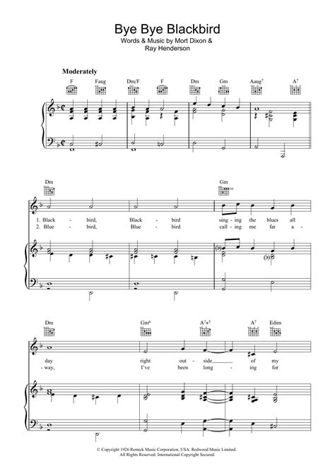 Bye Bye Blackbird Sheet Music By Mort Dixon Piano Vocal Guitar