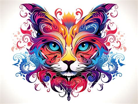 Colorful Abstract Cat Face Head Vivid Colors Pop Art Vector