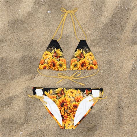 Stylish Strappy Triangle Bikini Top For Beach Goddesses Sunflowers Butterflies Bikini