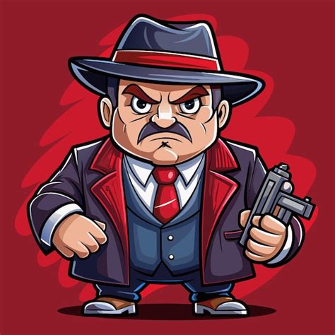 Premium Vector Cartoon Gangster With A Gun And Serious Expression