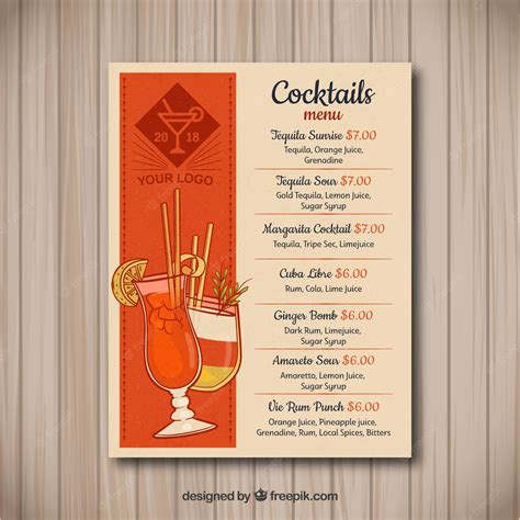 Free Vector Cocktail Menu Template In Hand Drawn Style