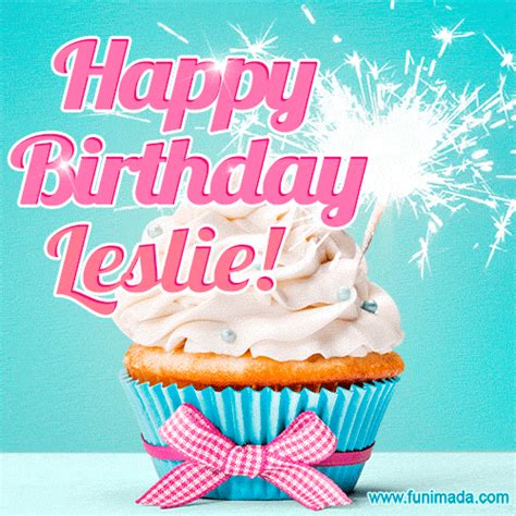 Happy Birthday Leslie Elegang Sparkling Cupcake  Image