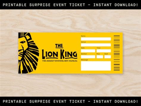 Printable The Lion King Broadway Ticket Surprise Musical Etsy