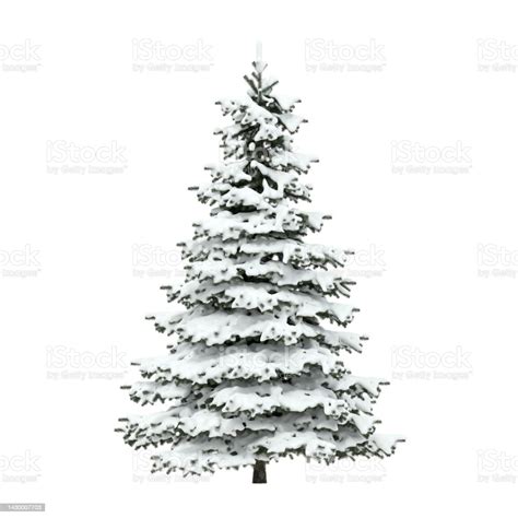 Christmas Tree Covered With Snow On White Background 3d Render Stock