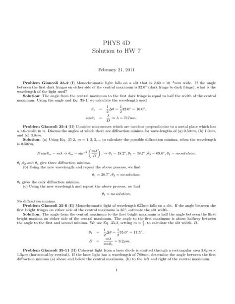 PHYS 4D Solution To HW 7 February 21 2011