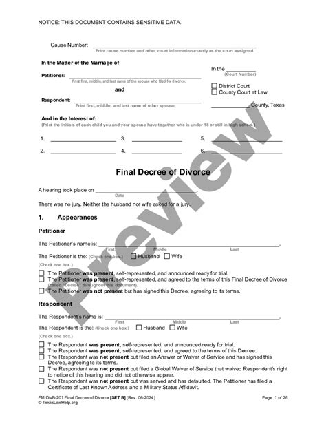 Texas Divorce Decree Template