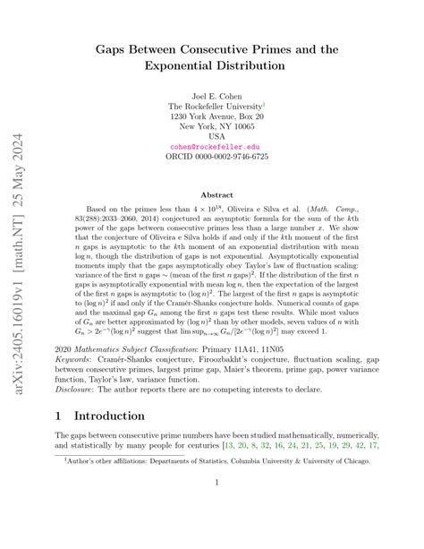 Pdf Gaps Between Consecutive Primes And The Exponential Distribution