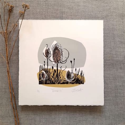 Teasels Limited Edition Linoprint Handmade Etsy Uk Linocut