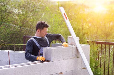 Man Building A House Stock Image Image Of Block Sunlight 55148099