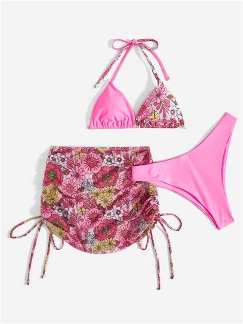 Pack Floral Graphic Halter Bikini Swimsuit Beach Skirt Women S Store