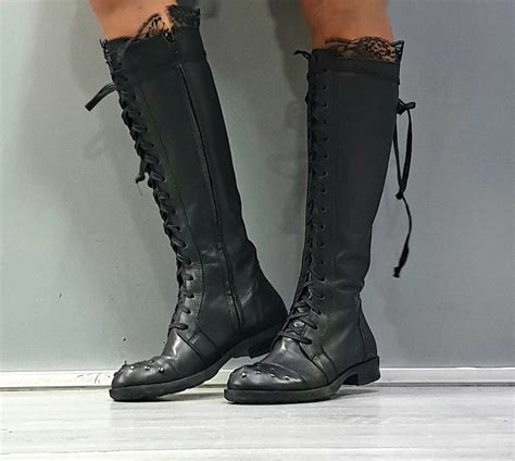 Black Flat Boots Black Leather High Boots Extravagant Shoes Women