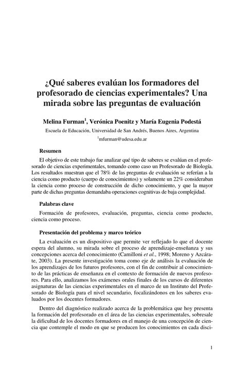 Pdf Qu Saberes Eval An Los Formadores Del Profesorado De Ciencias