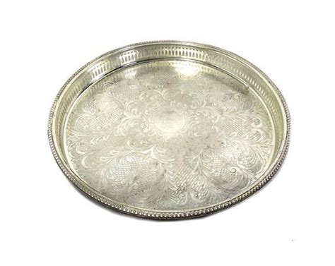 Vintage Round Silver Plated Tray With Galleried Silver Plate Silver