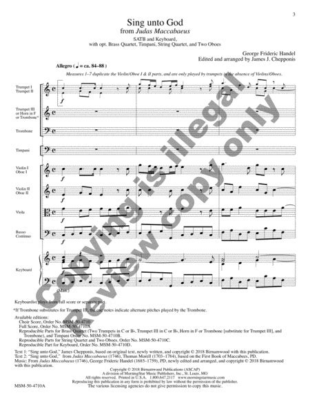 Sing Unto God From Judas Maccabaeus Full Score By George Frideric