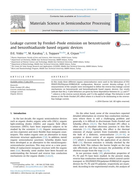 Pdf Leakage Current By Frenkelpoole Emission On Benzotriazole And