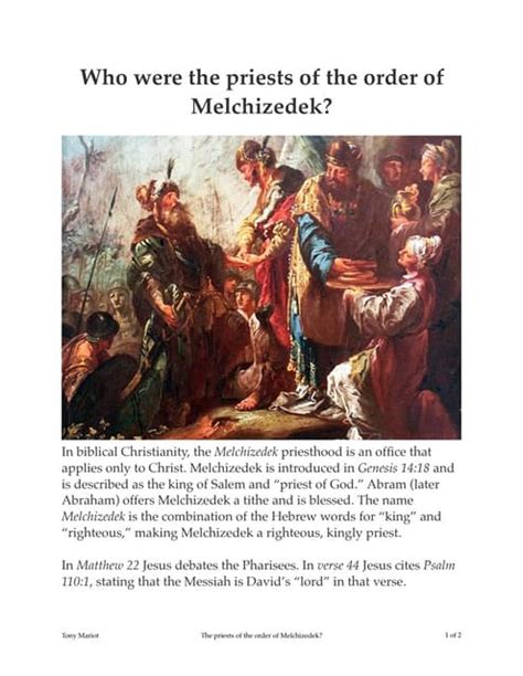 The Priests Of The Order Of Melchizedek Pdf