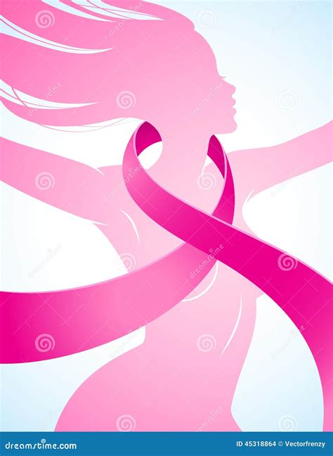 Silhouette Of A Girl With A Pink Ribbon Stock Vector Illustration Of