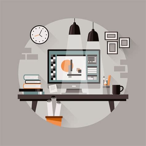 Premium Vector Workplace Of Designer In Flat Design