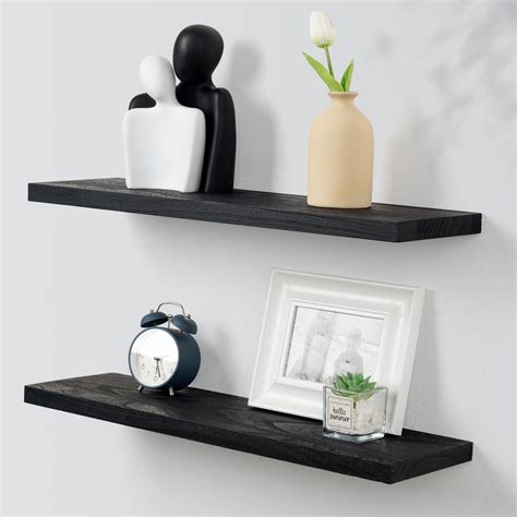 Marsmiles Black Floating Shelves 24 Inch Wall Shelf Set Of 2 Rustic Wood Shelves For Wall