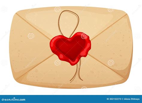 Envelope Love Letter With Wax Seal Heart Shape Rope In Cartoon Style