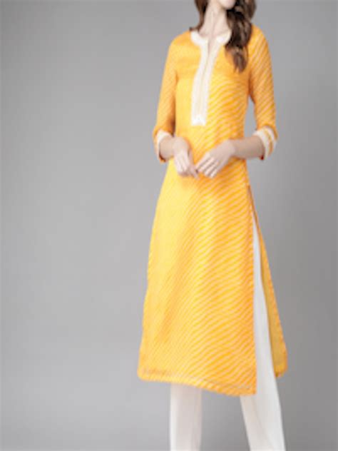 Buy Rain And Rainbow Women Mustard Yellow And Off White Leheriya Printed