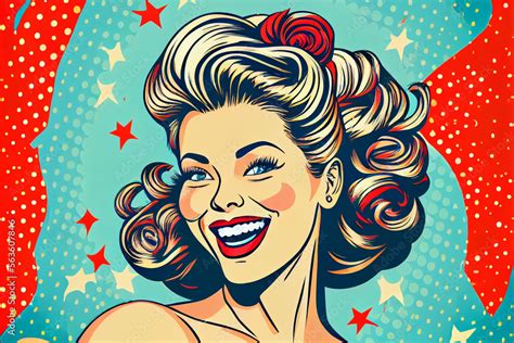 Portrait Von Sexy Pin Up Girl Im Bunten Pop Art Retro Comic Stil Generative Ai Stock