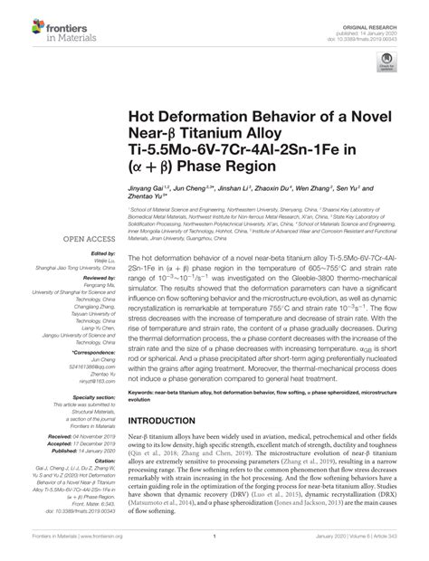 PDF Hot Deformation Behavior of a Novel Near β Titanium Alloy Ti 5