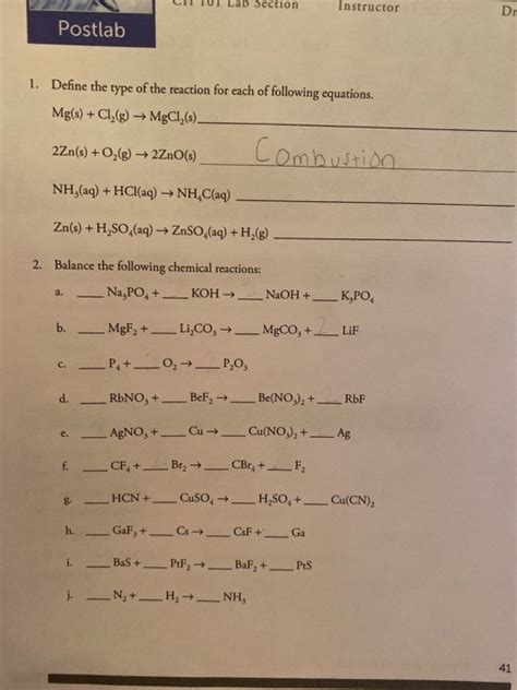 Solved Section Instructor DI Postlab 1 Define The Type Of Chegg