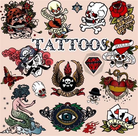 Set Of Tattoos Royalty Free Vector Image Vectorstock