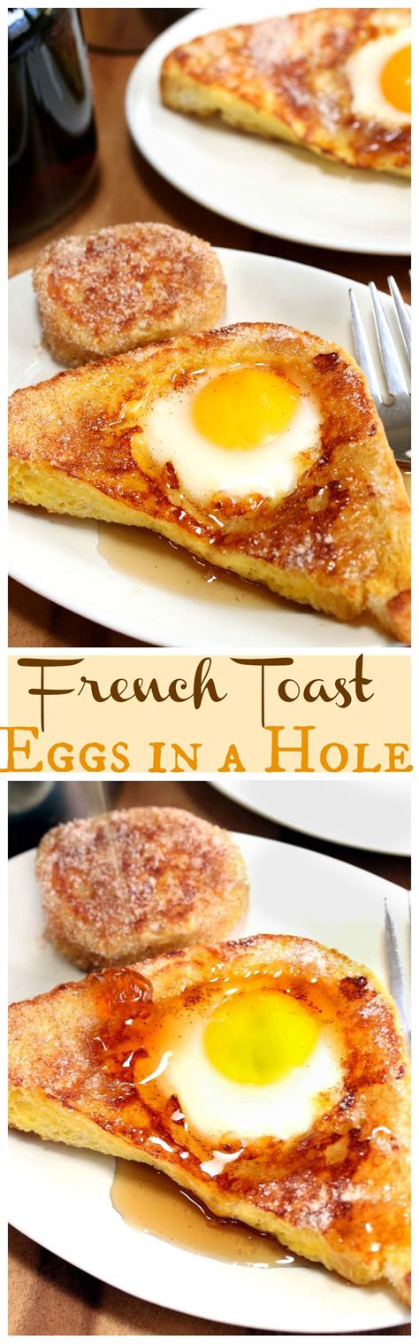 Golden French Toast Sprinkled With Sugar And Cinnamon And Topped With Perfectly Cooked Eggs