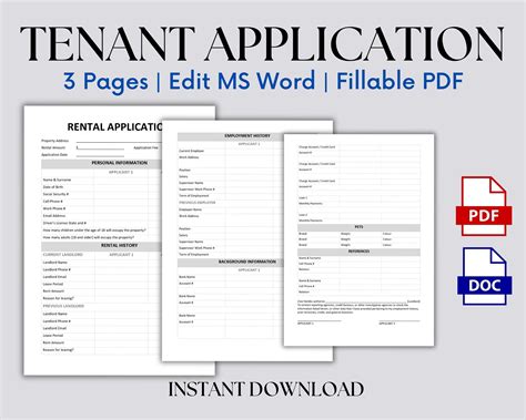 Tenant Rental Application | Fillable Lease Application | Editable ... 