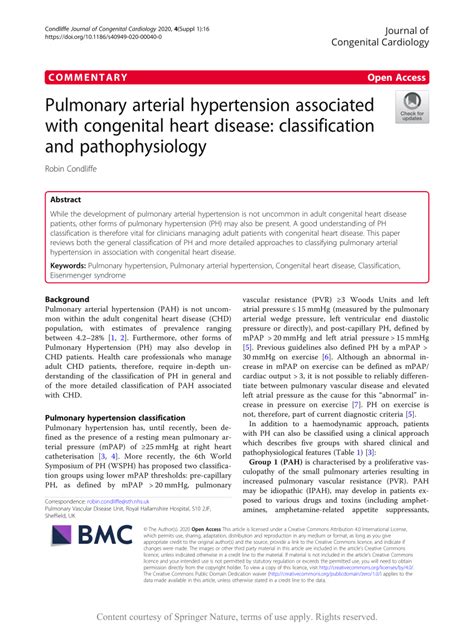 Pdf Pulmonary Arterial Hypertension Associated With Congenital Heart