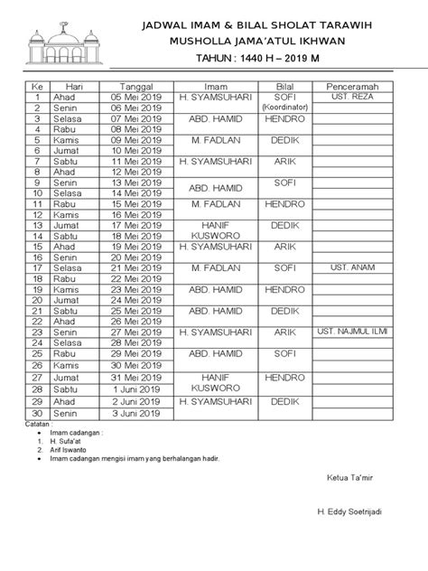 Jadwal Imam Tarawih Pdf