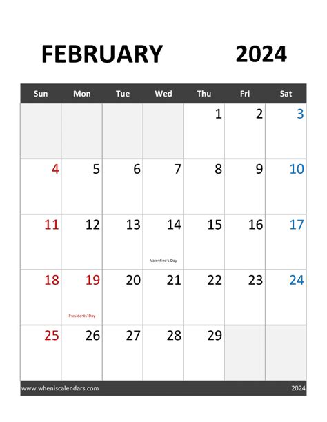 Printable 2024 Feb Calendar Monthly Calendar