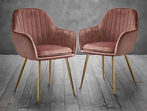 Lpd Lara Set Of Vintage Pink Velvet And Gold Dining Chairs